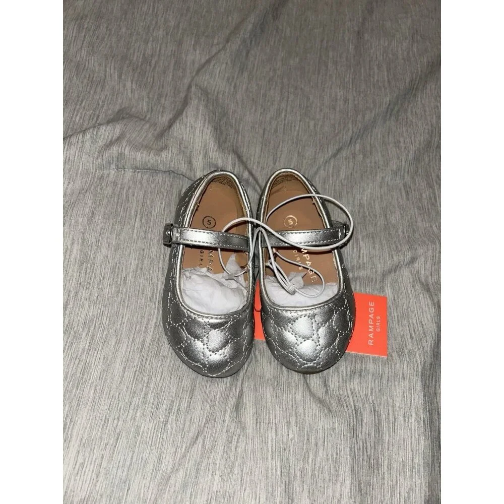 Rampage Girls Sliver Casual Dress Holiday School Ballet Flats Shoes Size 5